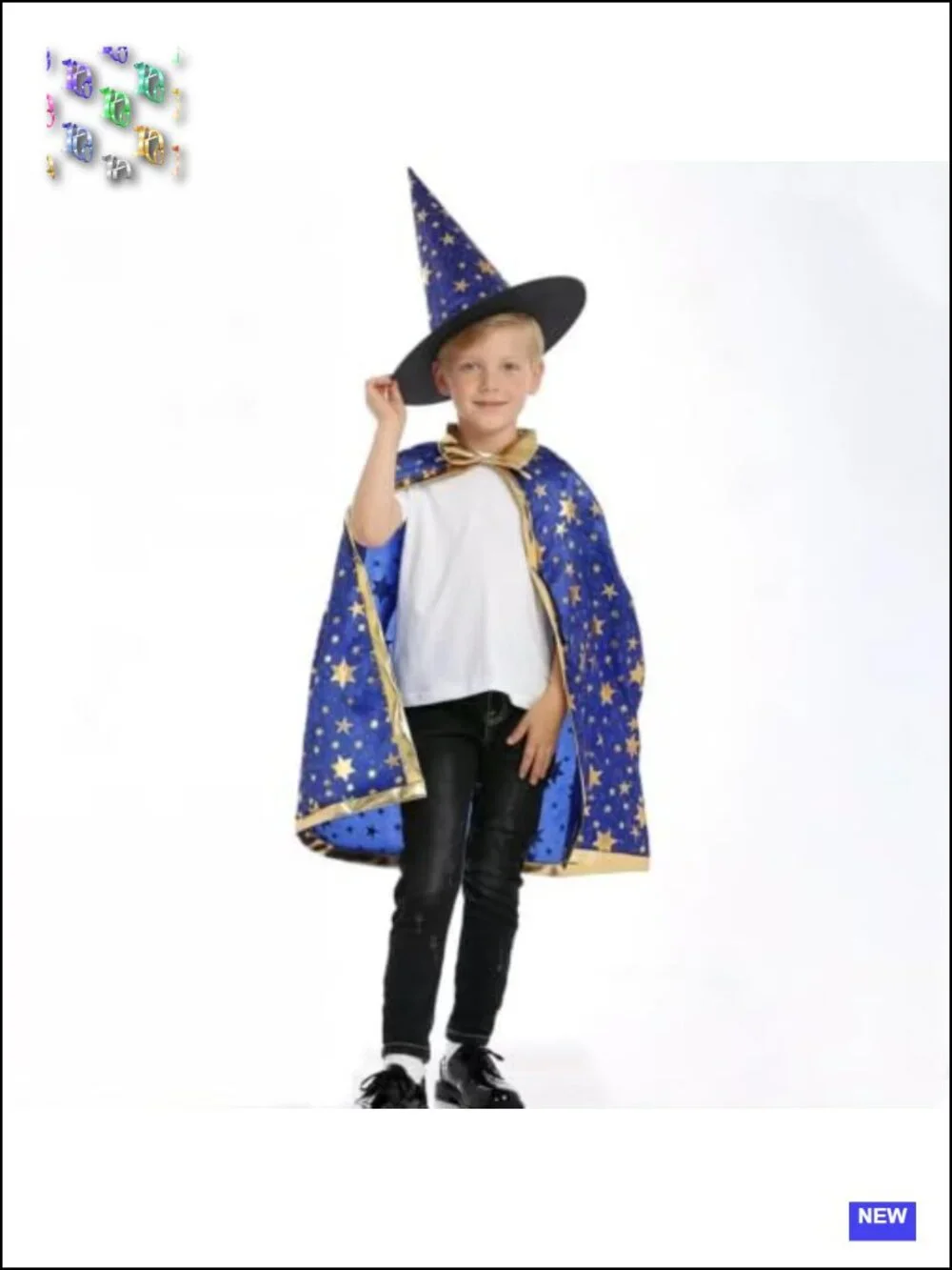 Kids Wizard Costume Cape & Hat Set Polyester Halloween Cosplay Dress Up